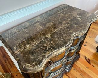$175; Ashley Furniture "Campania" marble top 3-drawer dresser; approx. 34" x 38" x 19"; good condition