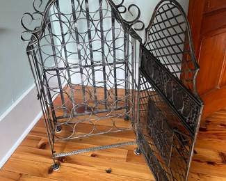 $75; Metal wine rack cabinet with locking door; approx. 35" x 18" x 13"