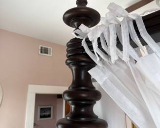 $375; 'Barbados' mahagony queen poster bed; with mattress; frame approx. 91" H x 64"; in good condition; also available without mattress