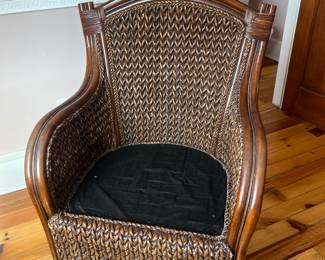 $60; Pier 1 wicker/Indonesian seagrass King armchair; approx. H: 15" (seat) x 30.5" x 30", 39" (back)