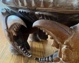 $525; Crab handcarved wood coffee table; approx. 20" x 34", minor losses, very heavy table; on third floor