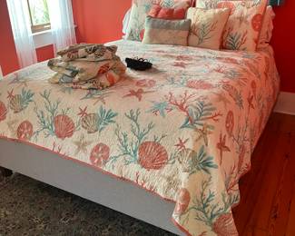 $125; Upholstered queen bed frame with mattress; approx. 82" x 62" x 16" H; also available without mattress