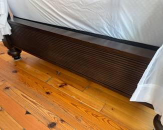 $375; 'Barbados' mahagony queen poster bed; with mattress; frame approx. 91" H x 64"; in good condition; also available without mattress