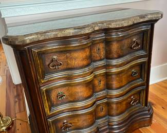 $175; Ashley Furniture "Campania" marble top 3-drawer dresser; approx. 34" x 38" x 19"; good condition