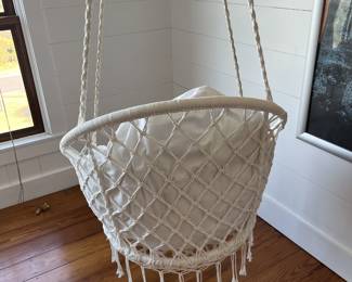 $75 each; Two macramé hammock or swing chairs; approx. 67" H: (hanging) x 32" x 36"; good condition