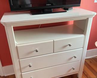 $150; Alexander Julian coastal cottage media cabinet by Vaughan-Bassett furniture; approx. 42" x 42.5" x 18"; good condition