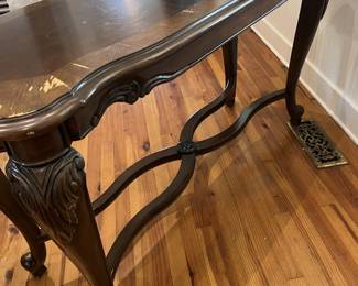 $100; Vintage Console Sofa Table; approx. 30.4” x 52” x 21”; wear from age and use, some losses to top surface