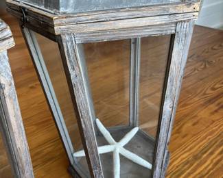 $175; Pair of Pottery Barn "Park Hill" lanterns; approx. 31" x 14" x 15" each