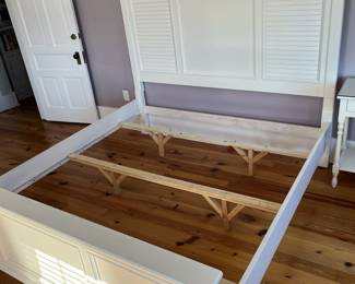 $250; Cottage king bed frame by Kaiser 1headboard 65.5" x 83"; foot 32.5" x 83"; some peeling on footboard edge; general wear
