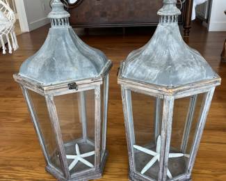 $175; Pair of Pottery Barn "Park Hill" lanterns; approx. 31" x 14" x 15" each