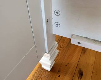 $250; Cottage king bed frame by Kaiser 1headboard 65.5" x 83"; foot 32.5" x 83"; some peeling on footboard edge; general wear