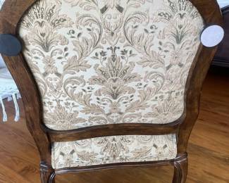 $200; Pair of 20th C. upholstered armchairs; approx. 20" (seat) x 27" x 27", 42" H back; wear and losses to legs from use