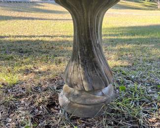 $350; Concrete round garden table w/ two benches; table 26" x 42"; benches 17" x 51" x 17" ea.