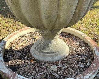 $300; Large heavy concrete urn planter; approx. 32" x 34"