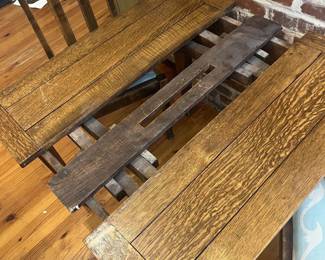 $350; Antique draw-leaf Mission/Arts & Crafts style oak table & four chairs; measures approx. 29" x 36" x 35" (59" with leaves drawn out); good condition with wear commensurate with age and use