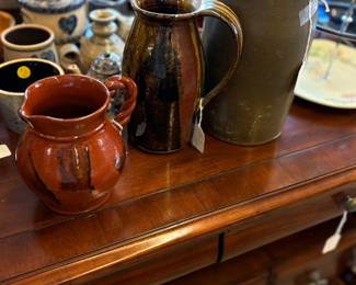 Red/brown pottery pitcher, Brown/slag pitcher, Brown Crock