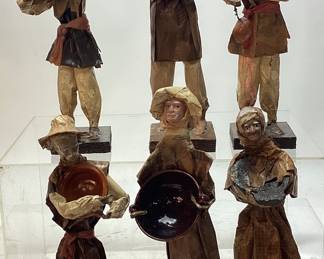 (6) HANDMADE PAPER MACHE FOLK ART VILLAGERS, 13in H NO SHIPPING PICKUP ONLY