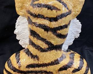 THE WILD BOY TIGER POTTERY SCULPTURE BY ANNE LEWIS, SALEM, 11.5in H & 11in L NO SHIPPING PICKUP ONLY