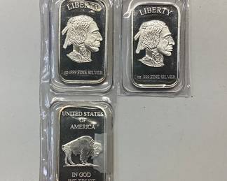 3 TROY OZ. BUFFALO INGOTS .999 SILVER INGOTS WEIGHING 1TROY OZ. EACH