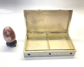 VINTAGE CLOISONNÃ‰ FLORAL JEWELRY BOX WITH DECORATIVE CLOISONNÃ‰ EGG ON A STAND