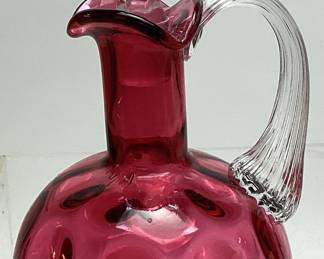 FENTON DOT OPTIC CRANBERRY GLASS CRUET, 7in H