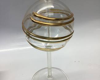 VINTAGE BEVELED MIRRORED GLASS KEEPSAKE BOX, BLOWN GLASS OIL LAMP WITH GOLD TRIM, TWO SQUARE CERAMIC CANDLE HOLDERS AND A APPETIZER SERVER