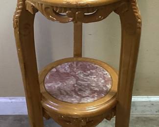 2-TIER MARBLEIZED INSERT PLANT STAND, 30in H, 15in W NO SHIPPING PICKUP ONLY