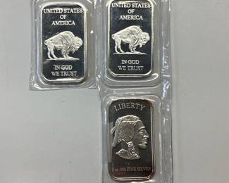 3 TROY OZ. BUFFALO INGOTS .999 SILVER INGOTS WEIGHING 1TROY OZ. EACH