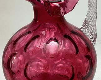FENTON DOT OPTIC CRANBERRY GLASS PITCHER, 7in H