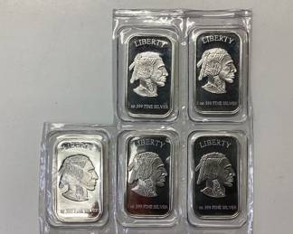5 SILVER BUFFALO INGOTS 5 BARS OF .999 FINE SILVER WEIGHING 1 TROY OZ. EACH