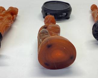 3 TIANHUANG SHOUSHAN STONE CARVED FIGURES VERY RARE ANTIQUE CHINESE SHOUSHAN FIGURES 5 INCHES TALL