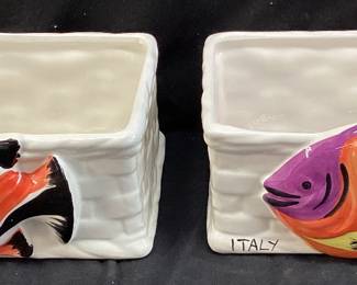 (2) ITALIAN WINDOW PLANTERS w HAND PAINTED FISH, 10in L