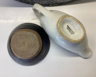 ENAMELWARE WOK WITH BOAT & BOWL WOK IS 16.5 INCHES EXCLUDING HANDLES, SHENANGO CHINA FROM NEW CASTLE PA. GRAVY BOAT AND "EMPTY BOLWS" 04 (BELIEVED TO BE MISSPELLED, EMPTY BOWLS A GRASSROOTS CHARITY MOVEMENT)