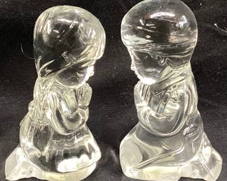 1986-88 FENTON CLEAR GLASS PRAYING GIRL & BOY FIGURINES, 3.75in H