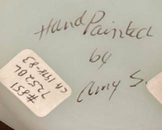 1978-83 FENTON BLUE ROSES ON SATIN BLUE VASE, 7in H, HAND PAINTED