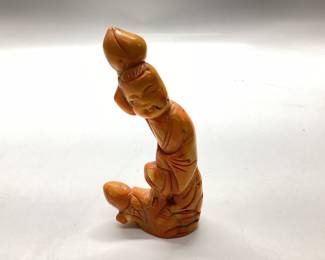 ANTIQUE HANDCARVED CORAL 127 GRAMS GUANYIN ANTIQUE HANDCARVED CORAL 127 GRAMS GUANYIN