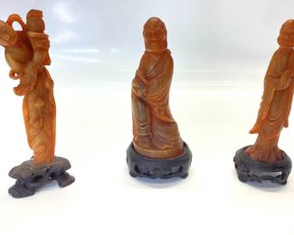3 TIANHUANG SHOUSHAN STONE CARVED FIGURES VERY RARE ANTIQUE CHINESE SHOUSHAN FIGURES 5 INCHES TALL