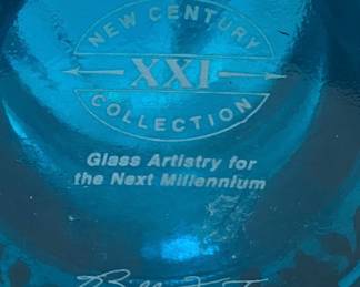 FENTON NEW CENTURY COLLECTION XXI TURQUOISE BLUE HAND PAINTED PITCHER, SIGNED BILL FENTON FLORAL & BUTTERFLY DESIGN