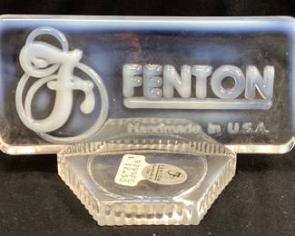 FENTON OPALESCENT LOGO DEALER SIGN, 5in L