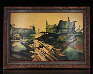 Ben Bey 1938-2020 Oil On Board Painting Signed Titled "MISTY HARBOR" #50544
