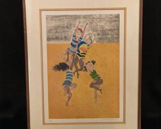 Pencil Signed Graciela Rodo Boulanger Limited Ed. 27/150 Beach Scene Colored Lithograph