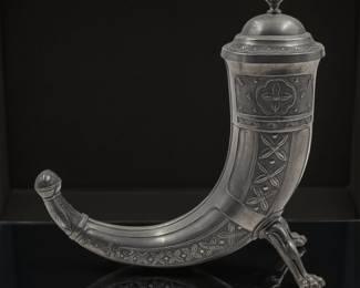 Vintage Aksel Holmsen Pewter Viking Drinking Horn