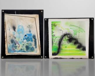 Pair Of Suzzette Urs Signed Mixed Media Abstract Paintings Dated 1992