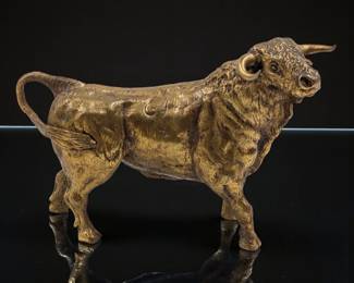 A Finely Casted Brass Bull Sculpture