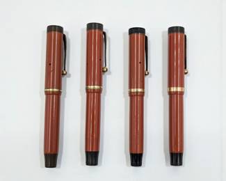 Lot Of 4 Antique 1920s Parker Duofold Jr Orange Lucky Curve Fountain Pens, One 14K Gold Nib