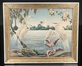 Large Mid-Century Modern Florida Egrets Print by Turner Manufacturing Company