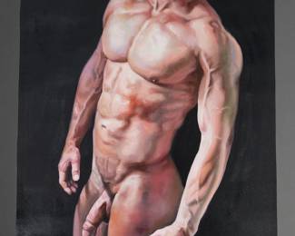 Academic Male Nude On Canvas Signed