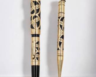 Pair Of Vintage 14K Gold Overlay Fountain Pen With 14K Gold Nib And Mechanical Pencil, Unknown Maker