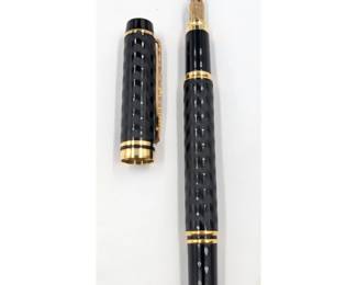 Vintage Waterman Black Opera Model Fountain Pen With 18K Gold Nib And Gold Filled Bands