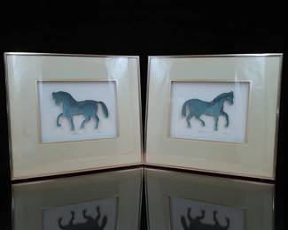 A Pair of Harris G. Strong Bronze Running Horse Relief Sculptures, 'Weathervane I' and 'Weathervane